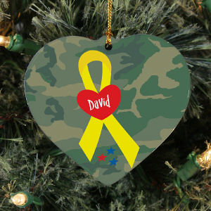 Photo Military Ceramic Personalized Ribbon Ornament
