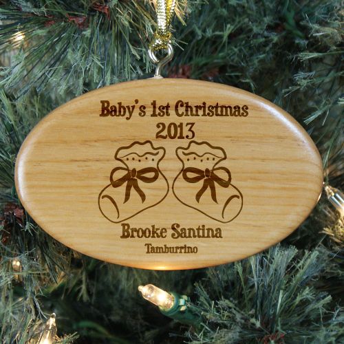 Engraved Baby's 1st Christmas Wooden Oval Ornaments