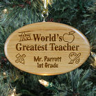 Engraved Teacher Wooden Oval Christmas Ornament