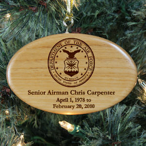 Engraved U.S. Air Force Memorial Wooden Oval Ornament