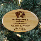 Engraved Military Memorial Wooden Oval Ornament