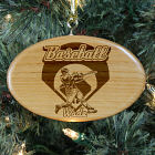 Engraved Baseball Wooden Oval Christmas Ornament