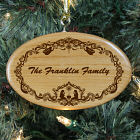 Engraved Family Nativity Christmas Wooden Oval Ornament