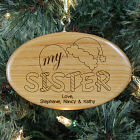 Engraved Heart My Sister Wood Oval Ornament