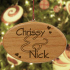 Engraved Couples Wooden Oval Ornament W6142