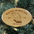 Engraved Gone Fishing Wooden Oval Ornaments