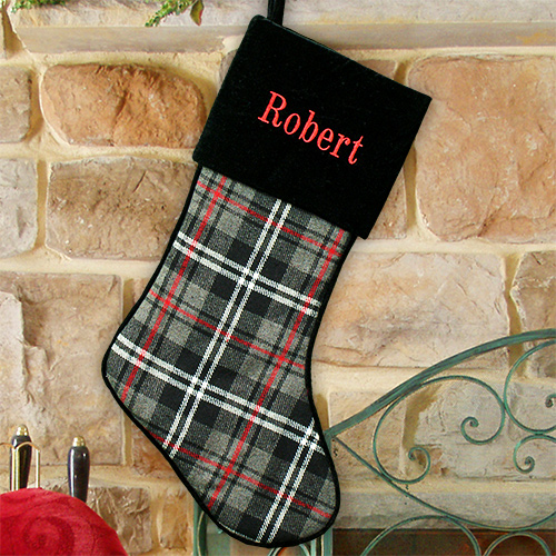 Embroidered Grey Plaid Stocking GiftsForYouNow