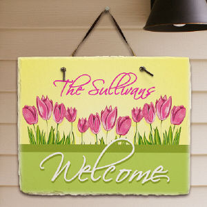 Spring Tulips Welcome Slate Plaque
