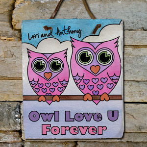 Personalized Owl Love U Forever Slate Plaque