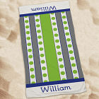 Personalized Green Polka Dots And Stripes Beach Towel