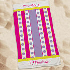Personalized Purple Polka Dots And Stripes Beach Towel