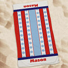 Personalized Blue Polka Dots And Stripes Beach Towel