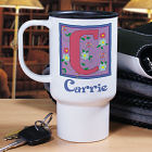 Personalized Floral Initial Travel Mug T25670