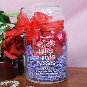 Personalized Hugs and Kisses Glass Treat Jar with Hershey's Kisses