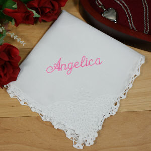 White Lace Embroidered Wedding Handkerchief