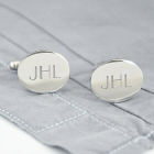 Engraved Silver Oval Cuff Links