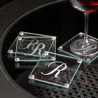 Engraved Initial Glass Coasters Set