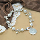 Engraved Romance White Pearl Bracelet
