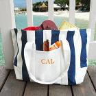 Embroidered Striped Canvas Tote Bag