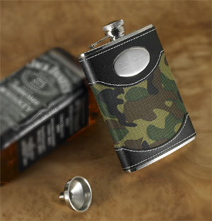 Engraved Green Camouflage Flask