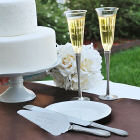 Engraved Rhinestone Champagne Flutes and Cake Server Set DS1527-Set