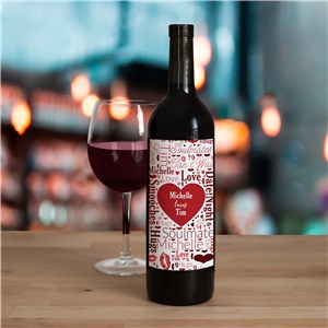 Custom Heart Word Art Wine Bottle Labels