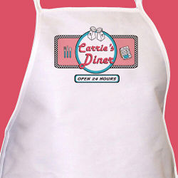 Personalized Diner Apron is a cool flashback to your hang out everyone liked to be at features a white full length cotton/poly twill fabric Apron. Machine washable and includes FREE Personalization with any name.