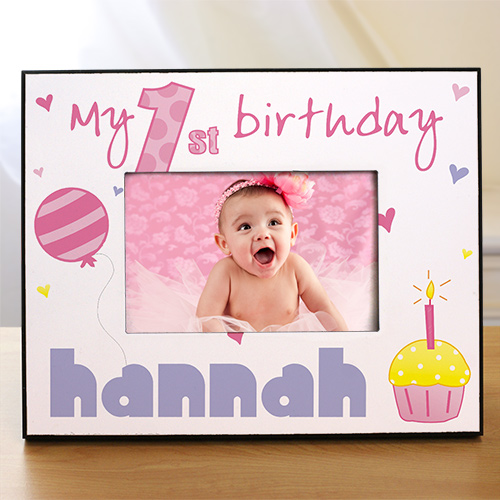 Personalized Baby Girl's 1st Birthday Picture Frame Custom Printed