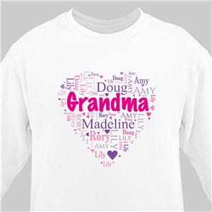 Grandma's Heart Word Art T-Shirt | Personalized Grandma Sweatshirt