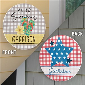 Personalized Double-Sided Plaid Summer & Patriotic Round Sign 62231716