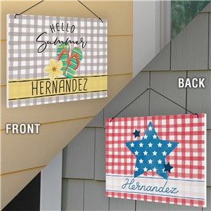 Personalized Double-Sided Plaid Summer & Patriotic Round Sign 62231717