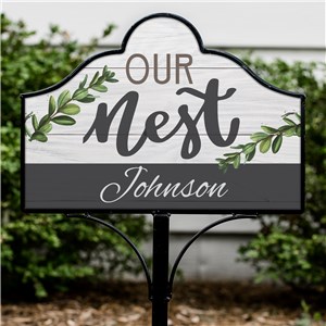 Personalized Metal Yard Sign  | White Washed Wood Yard Sign