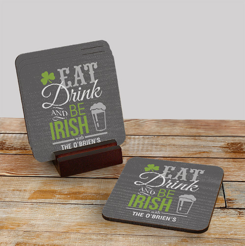 Personalized Irish Coaster Set Eat, Drink, and Be Irish Coasters
