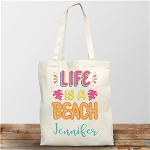Personalized Life is a Beach Canvas Tote Bag 