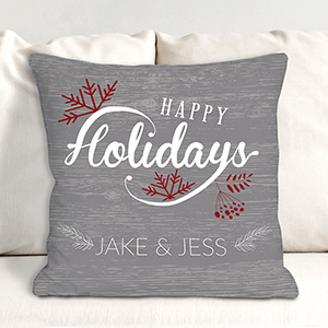 Personalized Happy Holiday Couples Throw Pillow | Personalized Christmas Throw Pillows