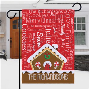 Personalized Gingerbread House Word Art Garden Flag