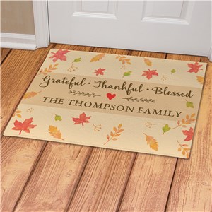 Grateful, Thankful, Blessed Leaves Doormat | Personalized Doormat