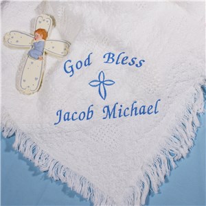 Embroidered God Bless Baby Boy Afghan | Personalized Baby Blankets