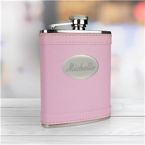 Pink Leather Personalized Flask