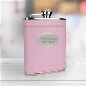 Engraved Established Pink Leather Flask 85212670