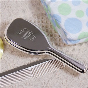 Engraved Monogram Silver Baby Comb and Brush Set 85221420