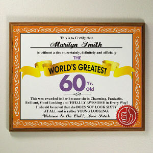 World's Greatest 60th Birthday Personalized Plaque