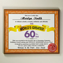 World's Greatest 60th Birthday Personalized Plaque 