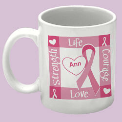 Ribbon of Heart - Breast Cancer Awareness Personalized Coffee Mug 