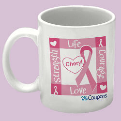 Ribbon of Heart - My Coupons Breast Cancer Awareness Personalized Coffee Mug