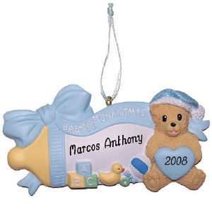 Personalized baby's first christmas ornament - Baby Boy Design
