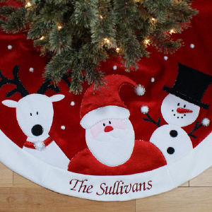 Santa Reindeer and Snowman Embroidered Christmas Christmas Tree Skirt