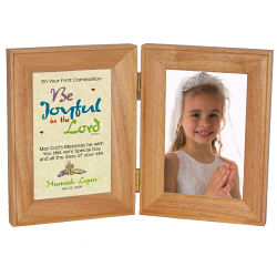 Communion Natural Bi-Fold Personalized Picture Frame - Joyful In The Lord