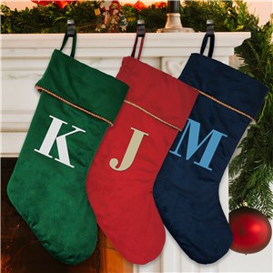 Embroidered Velvet Christmas Stocking Featuring Initial