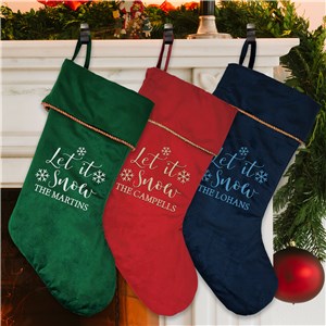 Embroidered Let It Snow Velvet Stocking With Gold Detail